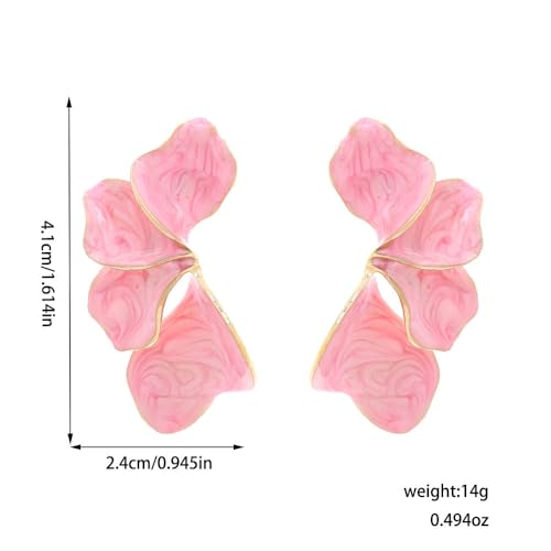 Chunky Earrings Big Statement Earrings for Women Trendy Large Floral Ginkgo Leaf Flower Earring Irregular Long Drop Dangle Earrings Chunky Jewelry - style: 1 - pink