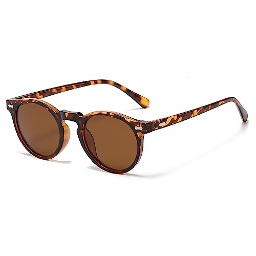 LJCZKA Round Polarized Sunglasses for Men Women Retro Small Face Sunglasses Polarized Vintage Sun Glasses UV400 Protection - color: Leopard Brown