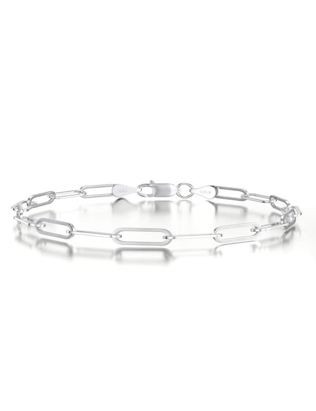 925 Sterling Silver Paperclip Bracelets 3/4/5mm Silver/Gold Plated Bracelets for Women Paperclip Chain Bracelet for Men 6.5-9 Inches - color: Silver 3mm, size: 7