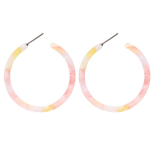 BaubleStar Tortoise Shell Resin Hoop Earrings Fashion Jewelry - color: Pink