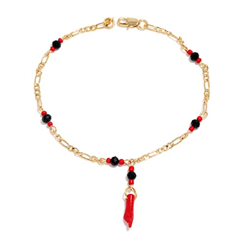 Caiyao Azabache Hand Figa Charm Stainless Steel Link Chain Bracelet Pendant Necklace Drop Dangle Earring Set for Women Men Kabbalah Amulet Protection Good Luck Jewelry - color: B red