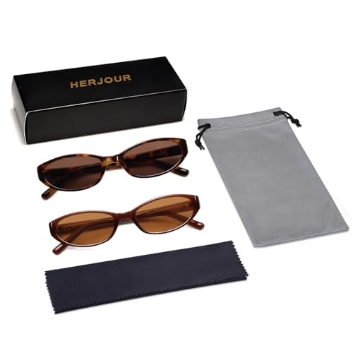 Retro Oval Sunglasses for Women Men Y2k Narrow Cat Eye Sunnies Skinny Shades AR82299 - color: B11 Tortoise/Brown+orange Brown/Light Tea