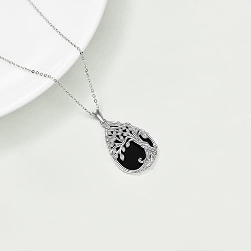 ONEFINITY Tree of Life Necklace 925 Sterling Silver Abalone Shell Celtic Knot Pendant Necklace for Women Jewelry - style: Teardrop Black Onyx