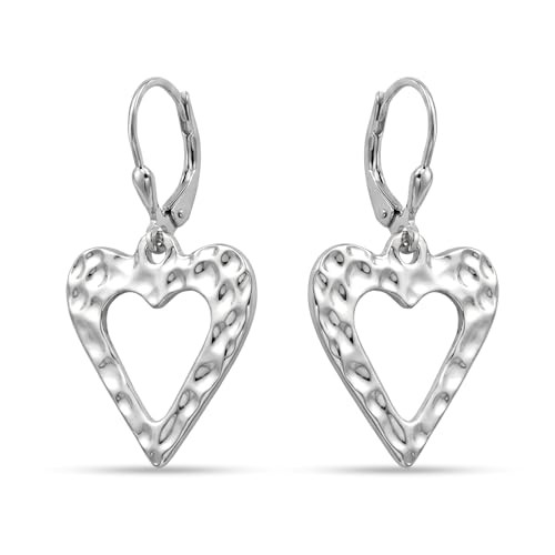 LeCalla 925 Sterling Silver Drop & Dangle Earrings for Women | Handmade Hammered Textured Drop Dangle Earring Jewelry | Women's Hammered Earrings Jewelry for Gift Mom Wife - color: Open Heart