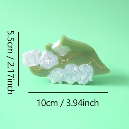 Green Flower Hair Clips,Cellulose Acetate Hair Clips,Lily of the Valley Claw Clips for Women - color: Big Lily