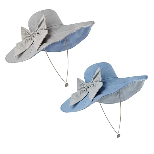 Women's Foldable Floppy Sun Hats Reversible Vacation Beach Cap Summer Wide Brim UPF 50+ Travel Fishing Bucket Hat - color: Blue, Cotton Linen