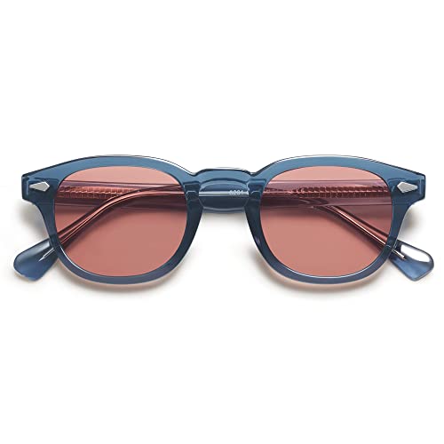 SOJOS Retro Small Round Sunglasses for Men Women Trendy Circle Style UV400 Lenses Unisex Sun Glasses SJ2251 - color: Navy Blue/Light Red