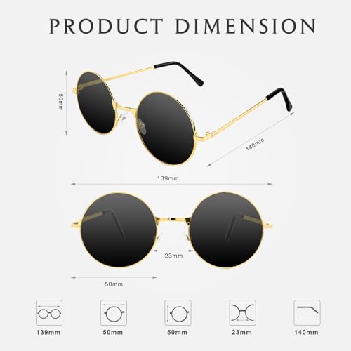 NACHLYNN Round Hippie Sunglasses Metal Border Circle Hippie Glasses UV380 Protection 70s Sunglasses for Men Women Party Favor - color: Black