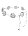 AWAYTR Chain Belt for Women – Adjustable Boho Metal Waist Chain Belt Gold Sliver for Dresses Jeans Country Concert Outfit - color: Sliver-petal Circle