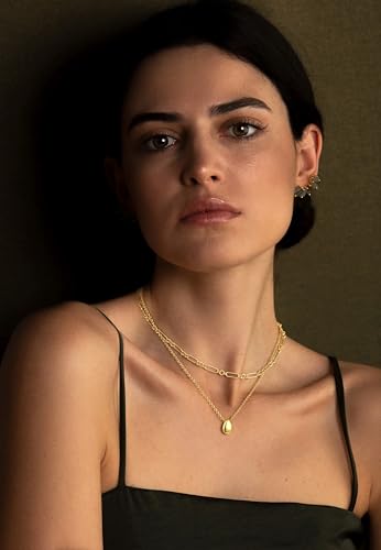 BERISO 14K Gold Plated Layered Necklace for Women, 3 Layer Dainty Gold Necklace with Minimalist Pendant, Elegant Everyday Gold Jewelry Gift - style: layered necklace-G