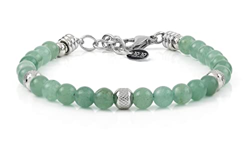 10:10 Beaded Bracelet for Men and Women – Natural Aventurine Gemstones and Stainless Steel – Adjustable & Durable & Elegant – Made in Italy
