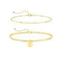 Initial Ankle Bracelets for Women 14K Gold Plated Dainty Layered Round Letter Anklets Beach Jewelry Gift - color: Gold-Q