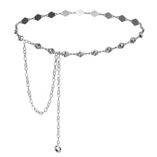 Luvatar Fashion Metal Waist Chain Belt Blouse Dress Sweater Chain Belt… - color: Silver-F45