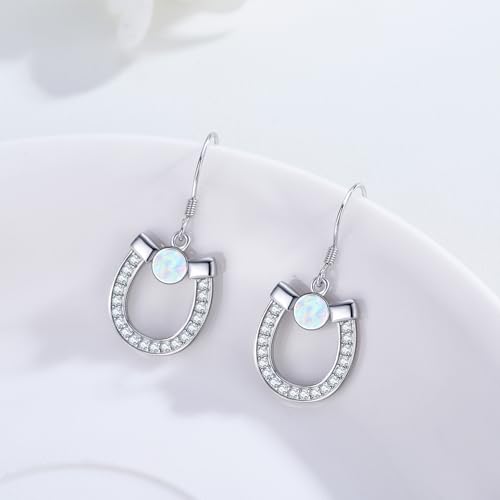 Western Earrings for Women 925 Sterling Silver Turquoise Western Country Dangle Drop Earrings Country Jewelry Gifts for Cowgirl Cowboy - style: Horseshoe-2 Opal