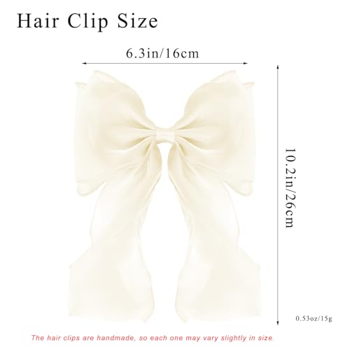 Large Hair Bow Clips for Women, Beige Bow Hair Barrettes with Long Tail French Hair Ribbon Clips Hair Accessories for Girls (Beige) - color: Beige