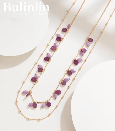 BULINLIN Layered Long Necklaces for Women Long Beaded Chain Necklace CostumeJewelry Mothers Day Gifts for Mom - color: Purple