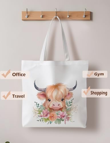 Preppy Animal Tote Bag, Pet Canvas Tote Bag, Reusable Grocery Shopping Shoulder Bags - color: Cow