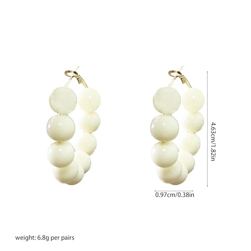 Summer Candy Colored Bead Earrings Lightweight Dainty Acrylic Geometry Hoop Earrings for Women Cute Boho Chic Handmade Jewelry - color: Beige