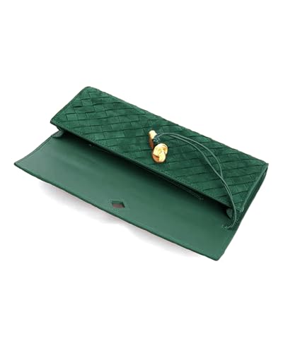 NEWBELLA Handwoven Women's Clutch Purse, Crossbody Bag with Adjustable Strap for Evening & Casual Use - color: Matted Green