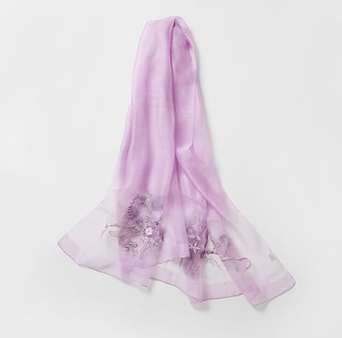 Jeelow Silk Blend Floral Fashion Scarf Shawl Wrap Lightweight Sheer For Women Floral Embroidery Wedding Party Prom - color: Lavender Blossom