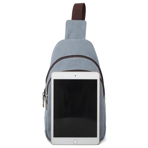 SILKAREA Canvas Sling Bag for Wome Crossbody Purse Small Sling Backpack Purse Travel Hiking Chest Bag Daypack - color: Light Blue