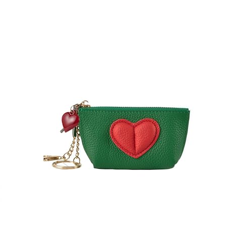Red Heart Design Small Coin Purse - Cute Compact Keychain Change Purse Soft Leather Wallet with Zipper for Women (Green) - color: Green