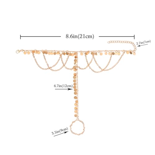 2PCS Gold Barefoot Sandals for Women Sequins Foot Chains Boho Beaded Anklets Layered Tassel Barefoot Sandals Jewelry - style: Sequins-B