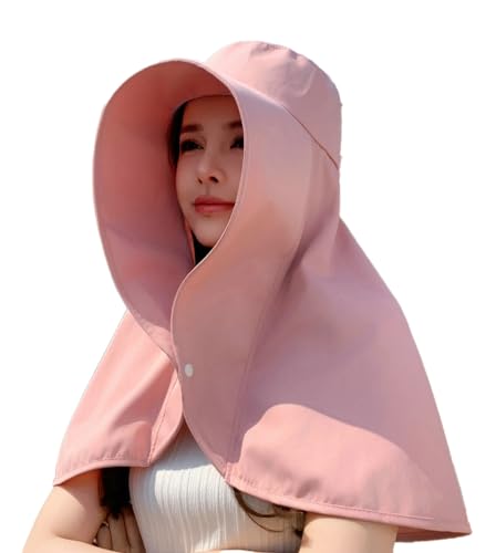 Sun Hats for Women Sun Protection Wide Brim Shawl with Neck Flap Hiking Visor Hat Outdoor Summer Beach - color: Pink