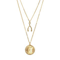 American Coin Treasures Pendant Irish Half Penny Coin Necklace- Double Strand 18&16 Inch Cable Chain- Goldtone Bezel- Harp Obverse Side