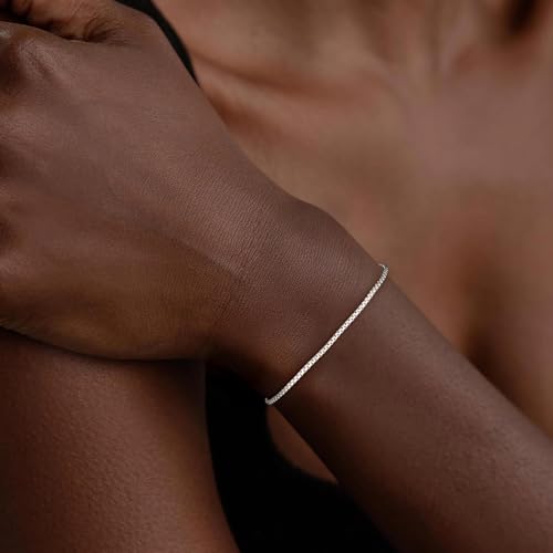 S925 Sterling Silver Box Chain Bracelets for Women - Sterling Silver Box Bracelet Handmade Jewelry Gold Bracelets for Women 6.5/7/7.5/8 Inch