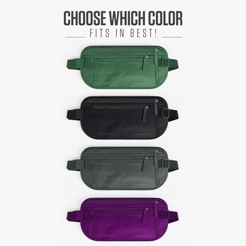VENTURE 4TH Money Belt for Travel – Slim Hidden Under-Clothes RFID Blocking Anti-Theft Passport Holder & Travel Wallet Pouch for Men & Women to Protect Cash, Cards & Documents (Sleek Army Green) - color: Sleek Army Green