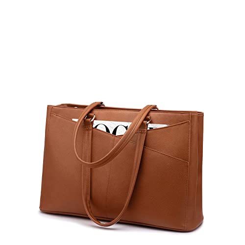 LOVEVOOK Laptop Tote Bag for Women,15.6 Inch Waterproof Computer Bags Women Business Office Work Bag Briefcase, Brown - color: Brown 15.6 Inch, size: 15.6 inch