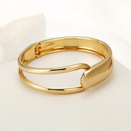 Chunky Gold Bracelet - Tear Drop & Cuff Bracelet - Polished Twisted Hinged Bangle - Wide Wrist Cuff - Irregular Twisted Bangles for Women - color: B gold