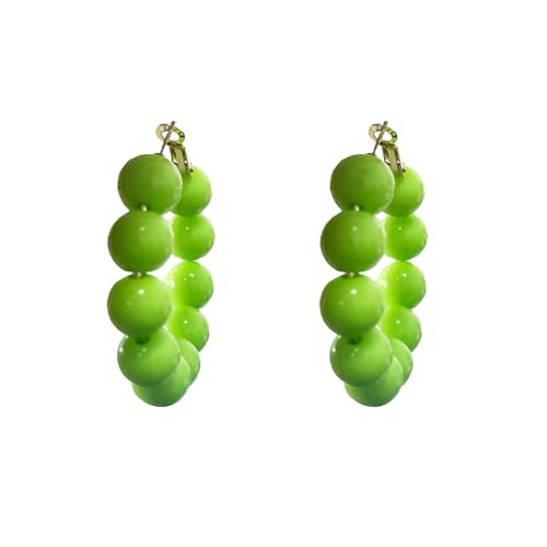 Summer Candy Colored Bead Earrings Lightweight Dainty Acrylic Geometry Hoop Earrings for Women Cute Boho Chic Handmade Jewelry - color: Green