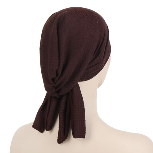 YYAOJHAO Pre Tied Bandanas Headscarf for Women - Solid Wave Chemotherapy Caps Headwrap Chemo Turban Headwear Hats - color: Coffee