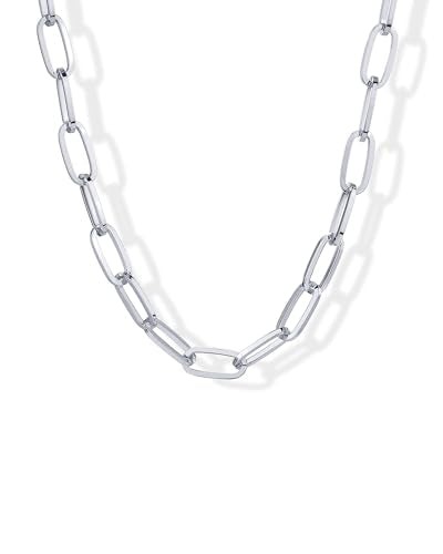 PAVOI 14K Gold Plated Chunky Chain Choker Necklaces for Women | Gold Statement Graduated Link Chain Necklace | Bold Oval Link Barbell Links Paperclip Chains - style: Paperclip