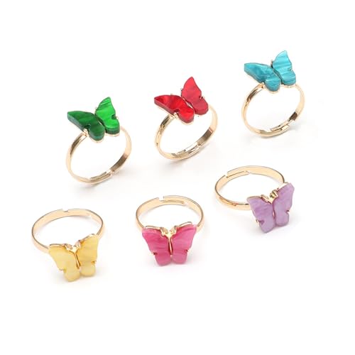 8Pcs Colorful Vintage Bohemian Acrylic Butterfly Knuckle Rings Set for Women Cute Open Adjustable Cuff Circle Finger Thumb Animal Ring Retro Boho Insect Jewelry - color: G 6pcs-1