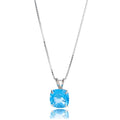 MAX + STONE Cushion Cut Gemstone Necklace | 8mm Solitaire Birthstone Necklace for Women | Gemstone Pendant Necklaces with 18 inch Box Chain - color: Swiss Blue Topaz