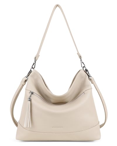 MASINTOR Hobo Crossbody Bags for Women, 2 in 1 Convertible Leather Crossbody Purse Handbags Shoulder Bags with Tassel - color: Apricot
