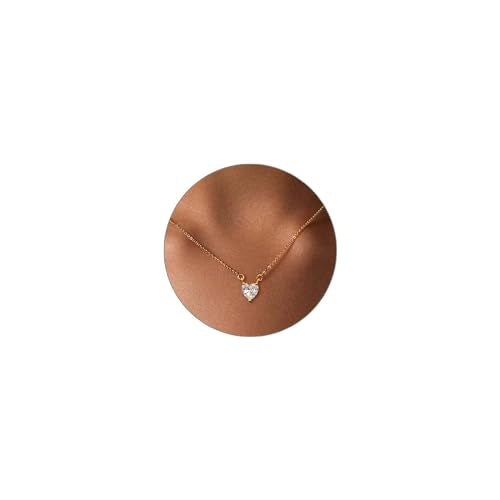 Luxval Diamond Pendant Gold Necklace for Women，Dainty 18k Gold Plated Choker Necklaces Simple Gold Jewelry Gifts for Women Girls - color: Gold-Heart
