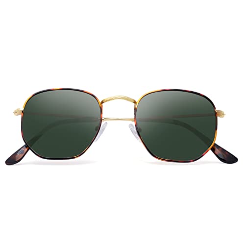 Polarized Sunglasses for Womens Men Trendy Square Hexagonal Flat Mirrored Sun Glasses UV Protection - color: A41-leopard/G15/Leopard