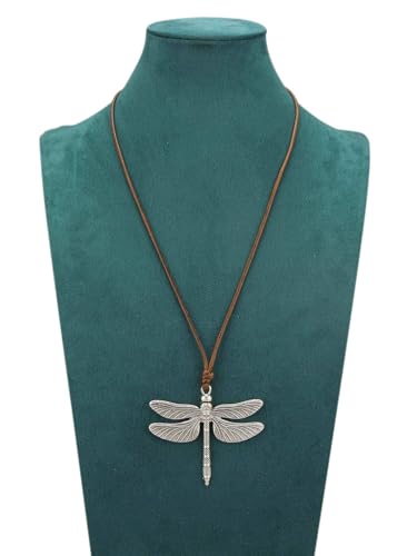 GelConnie Leather Necklace for Women Round Wooden Pendant Long Leather Choker Vintage Sweater Necklace Gold Chunky Boho Necklaces for Women - style: Dragonfly Casual Necklaces