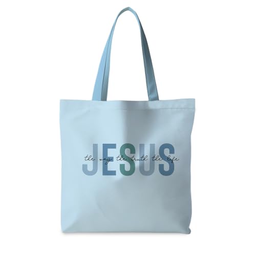 Jesus Tote Bag, Christian Tote Bags for Women, Religious Reusable Grocery Bags - color: Blue