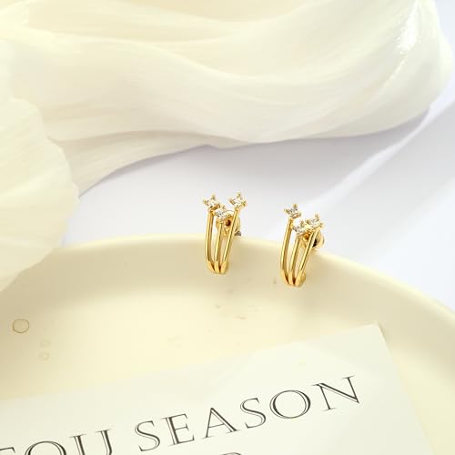 Gold Silver Earrings For Women,14K Gold/Silver Plated Hypoallergenic Stud Earrings For Women Trendy ,Minimalist Simple Unique Gold Silver Diamond Cubic Zirconia Stud Earrings Dainty Cute Jewelry Gifts - style: 3 Diamond Stud-Gold