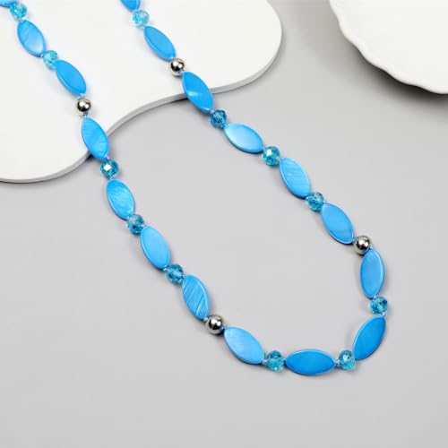 Long 48" Beaded Necklace for Women Boho Knot Strand Chunky Shell Crystal Beads Fashion Costume Jewelry for Gifts - color: Light Blue
