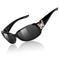 TJUTR Polarized Sunglasses for Women with Wrap Around Butterfly Design, Trendy Jackie-O Style for UV400 Protection - color: A1 Black Frame Grey Lenses