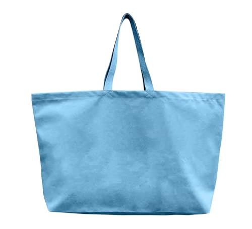 Large Canvas Tote Bag-Extra Big Shopping Beach Totes Bags Reusable Largest Grocery Plain Solid Bag 28"x8"x16" - color: Sky Blue