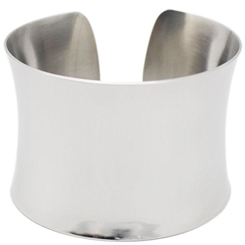 Silver Wide Grooved Cuff Bangle for Women Lady Stainless Steel Shiny Punk Bracelet - style: Bangle,Cuff