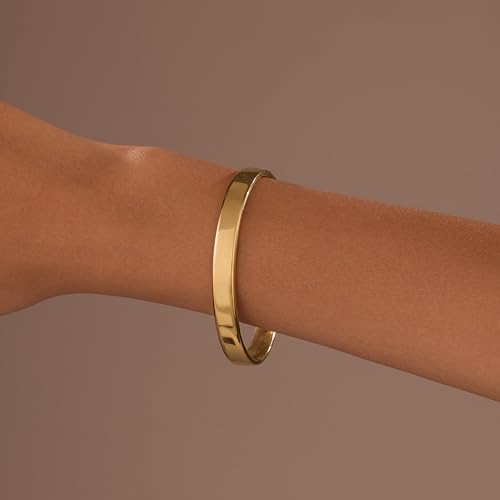 BE & CHEERY Gold Bangle Bracelet for Women, 14k Gold Plated Open Bangle, Stackable Stainless Steel Cuff Bracelets, Chunky Fashion Jewelry for Women, Trendy Elegant Design Bangle as Gifts - style: Polished