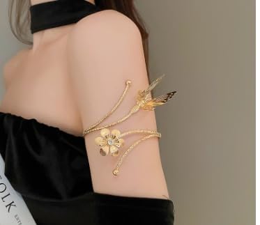 Arm Cuff, Upper Arm Band Cuff Bracelet, Gold Silver Boho Adjustable Flower Butterfly Cuff Set Birthday Friendship Gift Holiday Beach Women's Jewelry-8